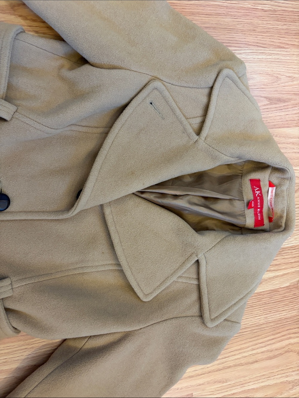 Anne Klein Camel-Tan Belted Wool-Blend Trench Coat - Picture 13 of 16